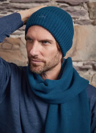Personalized Wool Cashmere Beanie in Navy Petrol